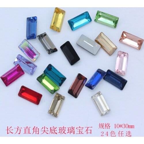 20p 10x30mm color Rectangle pointed Foiled back fancy stone faceted crystal glass Vintage rhinestones Jewelry craft repair Beads