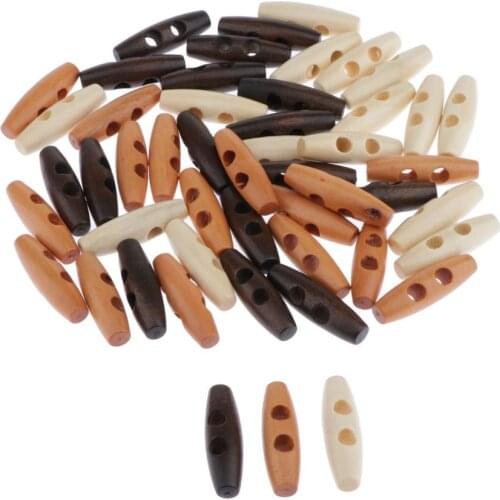 50 PCS Crafts Assorted Wood Buttons Wooden Toggle Horn Buttons Craft for Kids