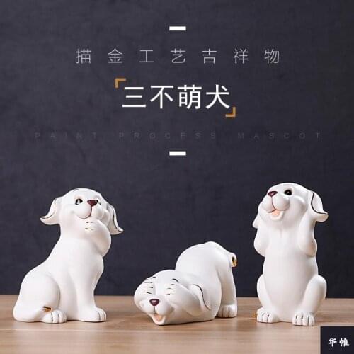 Porcelain dog figurine home decor crafts ceramic kawaii ornament Creative animal statue modern bulldog sculpture best gift