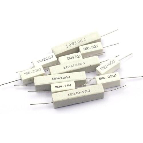 10pcs 5W 10W BPR56 ceramic resistors 0.1 ~ 10k ohm 0.33R 1R 10R 100R 0.22 0.33 1 10 100 1K 10K Cement resistence ohms