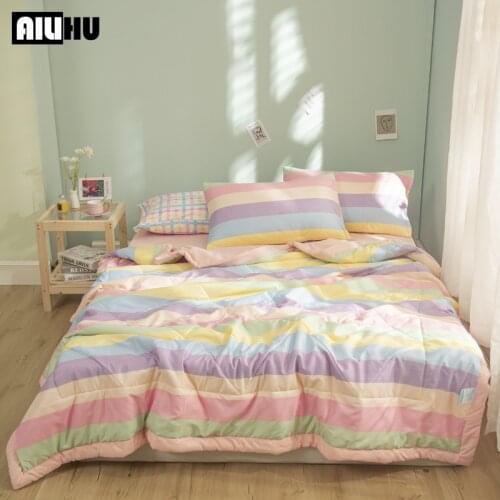 Colorful Plaid Style Summer Quilt Skin Friendly Breathable Air Conditioning Quilt Sofa Blanket Comforter Quilting Home Textile