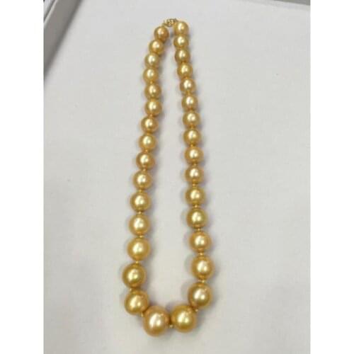 Beauty 18" Strand/String 12-16mm freshwater golden pearl necklace 14k gold clasp