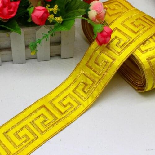 6 Yds Gold Embroidered Lace Iron On Appliques Lace Ribbons Braid Dress Sashes Lace Trims 5CM