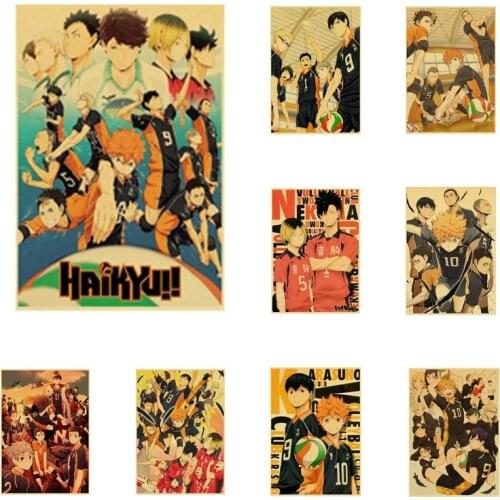 Buy 3 Get 4 Haikyuu Poster Volleyball Boy Poster Custom Vintage Poster Art Home Room Decoration Kraft Paper Wall Poster Prints