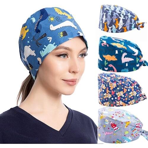 Cute Cartoon Print Adjustable Nurse Hat Hospital Beauty Salon Sweatband Bouffant Working Scrub Cap медицинская одежда A40