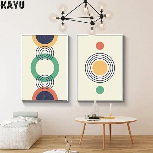 Nordic Minimalist Geometric Colorful Round Canvas Painting Retro Industrial Wall Art Poster Contemporary Home Decoration