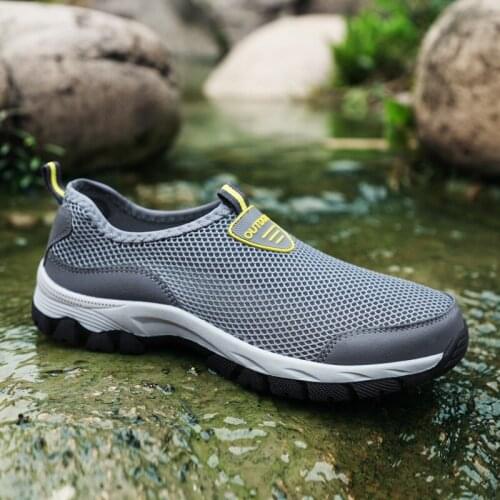 Mens Casual Mesh Sneakers Male Summer Fashion loafers Rubber Shoe for man Big Size 48 Breathable Flats 2019 Walker Peak H333
