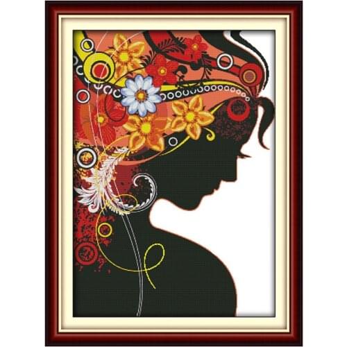 Joy sunday cross stitch kit needlework embroidery set, 14CT printed canvas woman pattern design cross stitch wall decoration