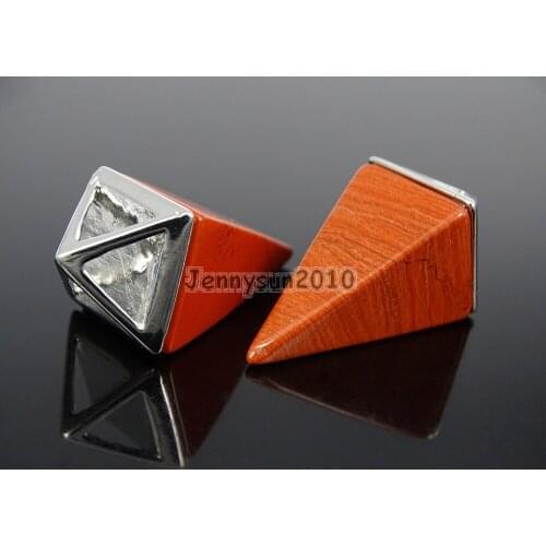 Natural Red Jas-per Gems Stones Pyramid Pointed Healing Reiki Chakra Silver Pendant Beads Necklace Jewelry 5Pcs/Pack
