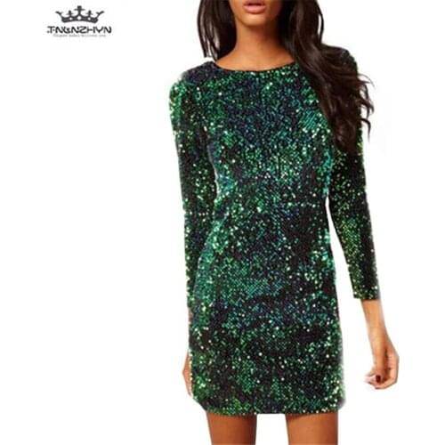 2019 new women dress before and after the two wear 5 color 5 yards spring sequins pencil Slim dress Plus size short sexy dress