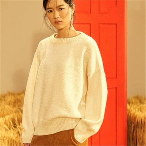 New arrival 100% hand made pure wool knit women brief loose Oneck pullover sweater one&over size