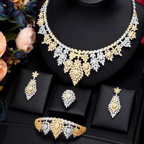 New Trendy 4PCS Luxury Indian Jewelry Set For Women Wedding Party Cubic Zircon Crystal Dubai Bridal Jewelry Set dubai jewelry