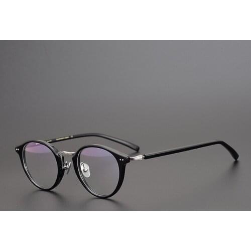 Pure Titanium Japanese Round Eyeglasses Frame Vintage Men Acetate Optical Eyewear Prescription Myopia Computer Glasses Women