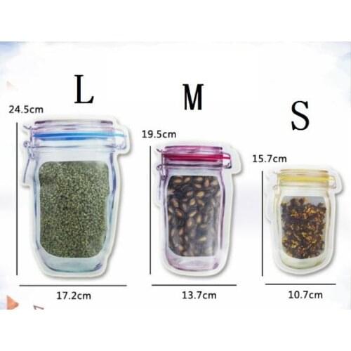 Wholesale Mason Jar Shaped Food Container Plastic Bag Clear Mason Bottle Modeling Zippers Storage Snacks Plastic Box