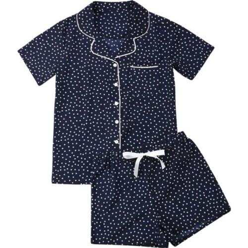 2019 Plus Size Casual Woman Summer Turn-down Collar Short Sleeve Pajamas Striped Polka Dot Leisure Pajama Set Loose Homewear Set