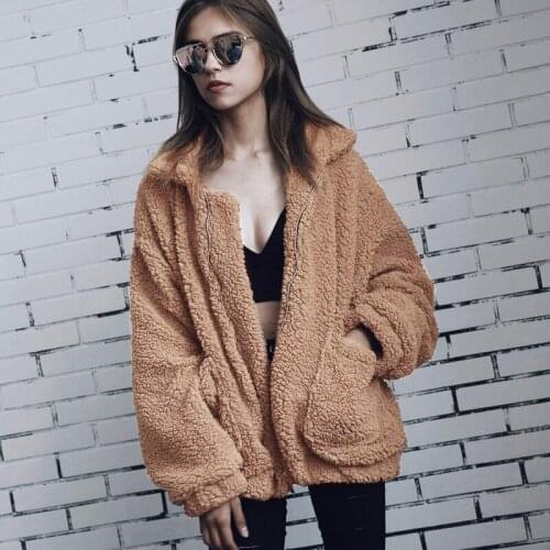 Savabien Women Warm Faux Lambswool Jacket Plus Size Pockets Autumn Winter Faux Fur Teddy Jacket Fashion Festival Coat Streetwear
