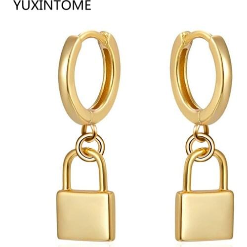 925 Sterling Silver Lock Shaped Hoop Earrings for Women Creative Charms Earrings Fashion jewelry Lover Gifts 2020