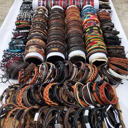 Ramdon 100Pcs/set Weave Wrap Leather Men Bracelets for Women Bangles Femme Homme Male Jewelry Pulsera Hombre Erkek Bileklik WP14