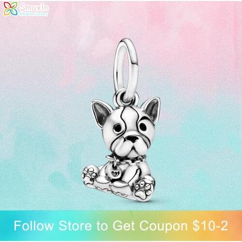 Smuxin 925 Sterling Silver Beads Bulldog Puppy Dangle Charms fit Original Pandora Bracelets for Women Jewelry Making Girl Gift