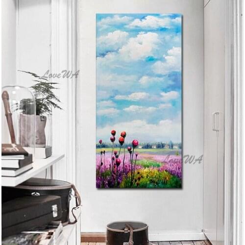 Modern Landscape Abstract Oil Painting On Canvas Flower Under The Blue Sky And White Clouds New Arrival Home Decoration Unframed