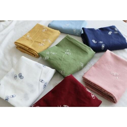 135cm Width Japanese Delicate Butterfly Embroidery Ramie Cotton Shirt Dress DIY Fabric