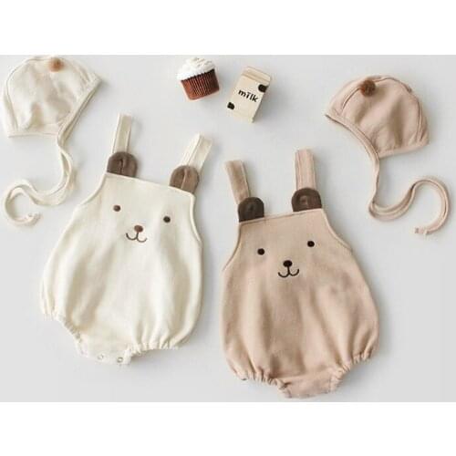Korean Style Spring Autumn Infant Baby Girls Clothing Sleeveless Cotton Cartoon Jumpsuit+Hat Jumpsuit Overalls Boys Bodysuits