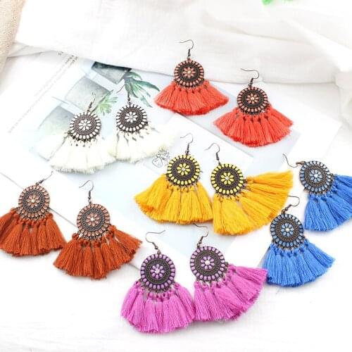 Fringed Sunflower Hollow Fan Shape Drop Earrings Bohemian Vacation Style Women Clothes Accessories серьги женские