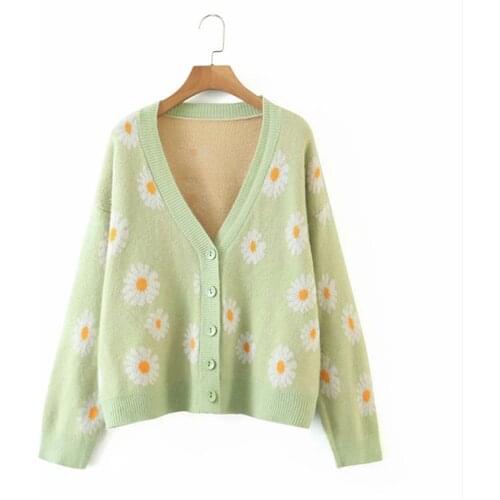 Sweet Button Down Sweater Cardigan Women Knitted Sweet Floral Cardigan V-neck Long Sleeve Casual Sweater Outerwear Sweater