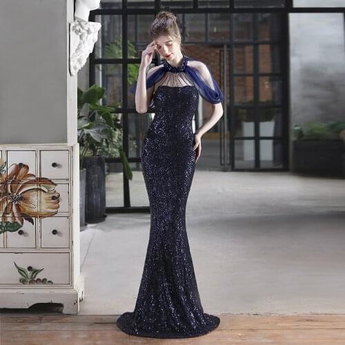 2021 New Sexy No Sleeve Sequin Evening Dress Vestidos De Gala Robe De Soiree Evening Gowns for Women Long Formal Dress