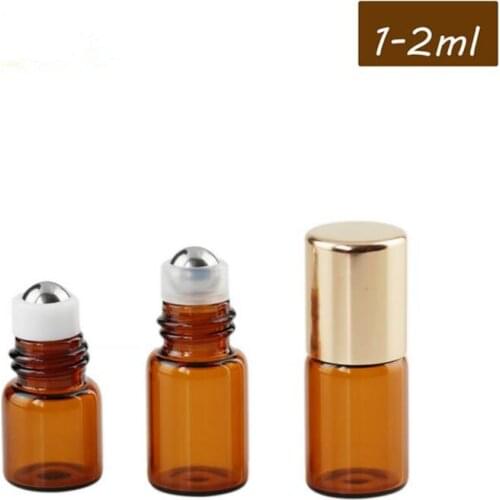 1ML 2ml Amber Glass Bottles with gold lid, Glass Bottle with Metal Roller Ball, Roll on Bottle, Brown Glass Bottle F20171337