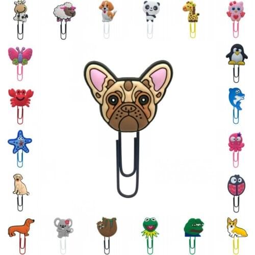 100pcs Cute Animals PVC Bookmarks Corgi Koala Fish Paper Clips Stationery Office Supply Page Holder for Student Teacher Kid Gift