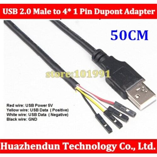 100pcs High Quality DIY 50CM USB 2.0 Male to 4 1 Pin Dupont Adapter Cable 24AWG Free shipping