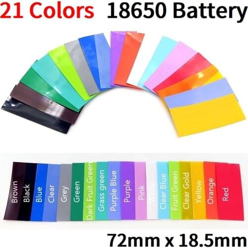 100pcs Battery Film PVC Heat Shrink Tube Tape Precut 72mm x 18.5mm Cover Sleeve Protector Multiple Color For 18650 Battery Wrap