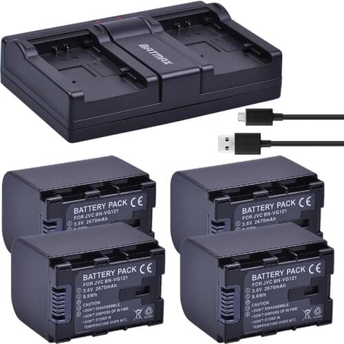 4Pcs 2670mAh BN-VG138 BN VG138 BN VG121 VG114 VG107 Camera Batteries + USB Dual Charger for JVC GZ E10 E100 E245 E265 E565 EX210