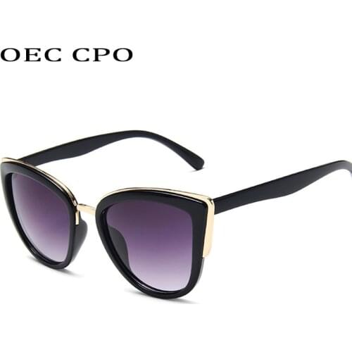 OEC CPO Vintage Cat Eye Sunglasses Women Brand Designer Gradient Sun glasses For Female Big Frame Shades UV400 Oculos O143