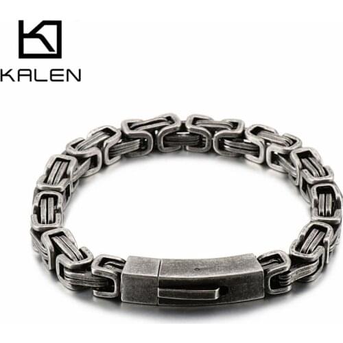 KALEN Punk Stainless Steel Byzantine Chain Bracelet Men 21cm Long Matte Chunky Heavy Linking Chain Bracelet Party Jewelry