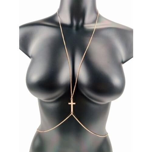 Body Chain Jewelry Chest Chain Bikini Sexy Fashion Cross Chains Waist for Women Goth Beach Summer Punk Gift Bra Accessories Emo
