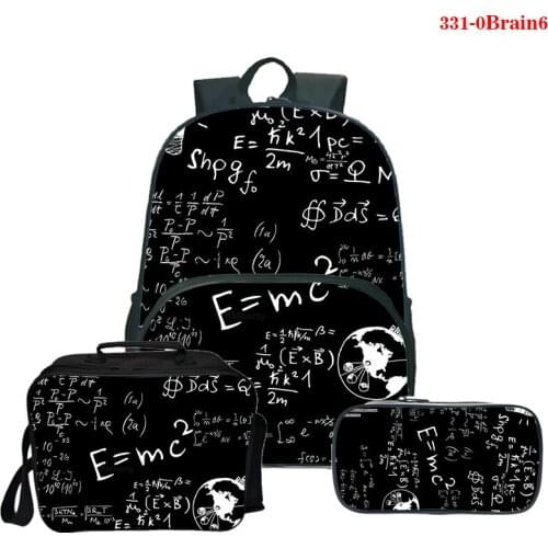 Childrens Schoolbag The Creative Brain Backpack for Primary School Laptop Backpacks Unisex 3D Math Chemistry Backpack 3set/pcs