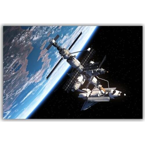 HT116 Spectacular Universe Earth And Moon Space Station Astronaut Silk Fabric Poster Art Decor Indoor Painting Gift
