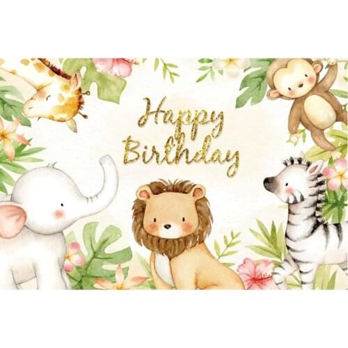 Wild ONE Animals Leaves Happy Birthday Backdrop Party Room Decor Photo Booth Studio Prop
