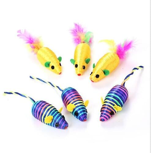 Pet Cat Toy Silk Yarn Fake Mouse Color Feather Cute Chew Toy Pet Accessories
