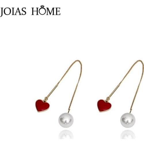 JoiasHome Trendy Pearl Earrings for Women Long Silver 925 Jewelry Female Ear drops Ear Lines Tassels Heart Elegant Wedding Gifts