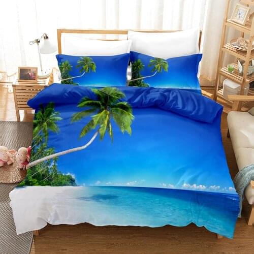 Palm Tree Scenery Bedding Set Blue Sky Lake Modern 3d Duvet Cover Comforter Adult Child Bed Linen Twin Queen King Single Size
