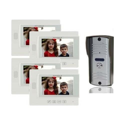 ZHUDELE Home Security Intercom System Kits 4X7" Video Door Phone Monitor + 1X 700TVL Smart IR Camera w/t Waterproof cover 1V4