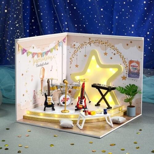 Creative Wooden Miniature Dollhouse Music Room Set Doll House Gift Toy