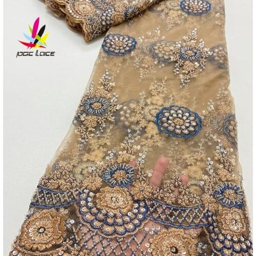 Luxury African Lace Fabrics Handmade Beads Lace Bridal Lace Materials with Beads for Wedding Party Dresses Beaded Lace XZ2919B-2