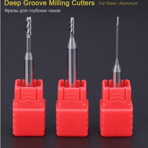 Miniature CNC Solid Carbide Milling Cutters Deep Groove Milling Tools Steel Long Neck coated Endmill Aluminum Professional
