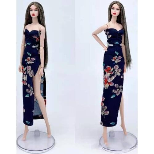 Fashion off Shoulder Dark Blue Floral Dress Party Gown for Barbie Doll Clothes Princess Vestido 11.5" BJD Dolls Accessories Toys