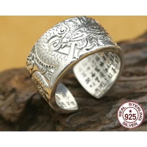 100% S925 sterling silver mens ring personality fashion classic jewelry retro style carved dragon heart shape new hot 2018