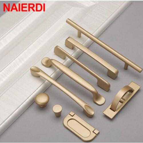 NAIERDI Solid Aluminum Alloy Matte Gold Cabinet Handles European Style Kitchen Cupboard Pulls Drawer Knobs Furniture Handle